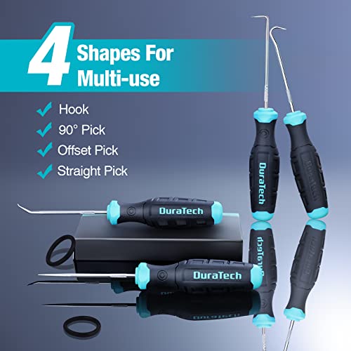DURATECH 4-Piece Hook and Pick Set, Offset, Straight, 90° Pick and Hook | Precise and Small Pick Tool for Auto, Mechanic and Electronics Maintenance, with Storage Tray - size: 4pc