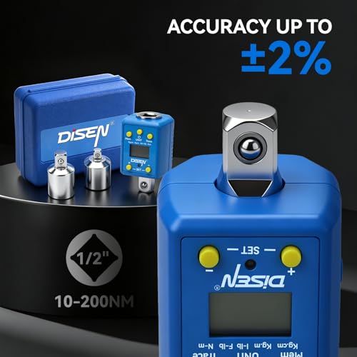 DISEN 1/2" Digital Torque Adapter Set (10-200 N.m / 7.4-147.5 ft-lb), ±2% Accuracy, Mem & Trace Modes, Buzzer & LED Alert,Works with Ratchet & Breaker Bar, for Automotive Motorcycle - style: 1/2" Digital Torque Adapter Set