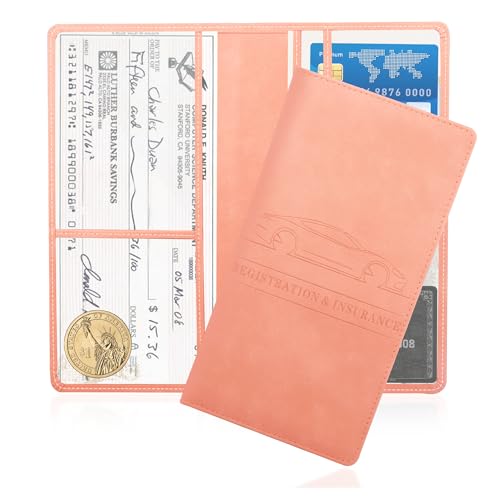 Car Registration and Insurance Holder,PU Leather Car Glove Box Organizer Car Document Holder for ID,Driver's License,Universal Car Organizer Car Accessories for Women/Men (Pink) - color: Pink