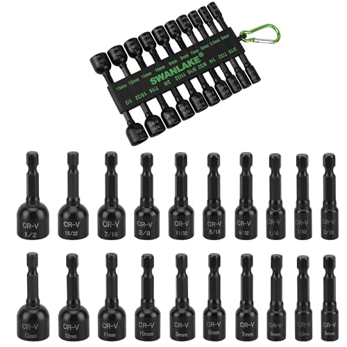 20-Piece Magnetic Nut Driver Set, Metric & SAE 1/4" Hex Shank, Drill Socket Set, Impact Driver Bit Set, Magnetic Bit Holder with Aluminum Alloy Snap Clip, Quick Change Tool - style: 20PCS 48mm