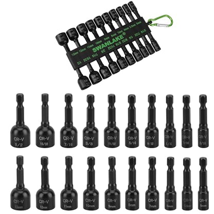 20-Piece Magnetic Nut Driver Set, Metric & SAE 1/4" Hex Shank, Drill Socket Set, Impact Driver Bit Set, Magnetic Bit Holder with Aluminum Alloy Snap Clip, Quick Change Tool - style: 20PCS 48mm