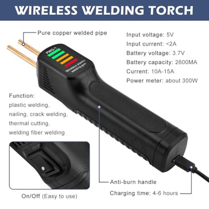 Cordless Plastic Welder, Portable Plastic Welding Kit USB-C Charging, 200pcs Hot Plastics Stapler, Plastics Soldering Kit with LED Light(balck)