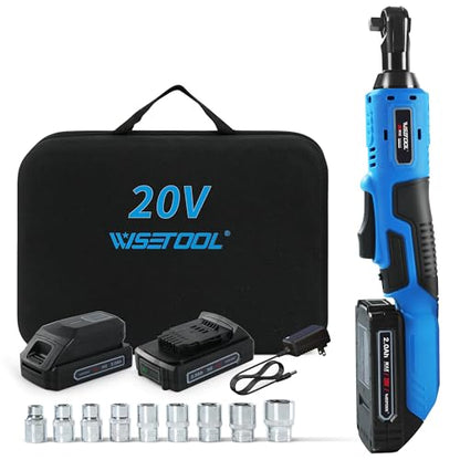 WISETOOL 20V Cordless Electric Ratchet Wrench Set,3/8" Power Ratchet Wrench Kit with 2-Pack 2000mAh Lithium-Ion Batteries,Max Torque 60N.m(44.25 ft-lbs),Variable Speed - size: Cordless Ratchet Wrench