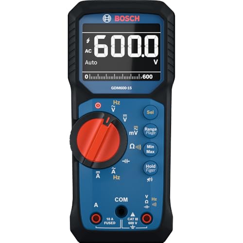 BOSCH GDM600-15 Digital Multimeter, True RMS Electrical Tester, CAT III 600V AC/DC Voltmeter and Amp Meter with Temperature, Capacitance, IP65 Rated, for HVAC, Automotive, and Electrical Use