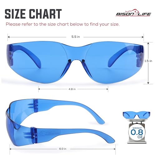 BISON LIFE Clear Safety Glasses – ANSI Z87.1 Certified Scratch & Impact Resistant Eye Protection Goggles for Men & Women - color: Blue/Blue