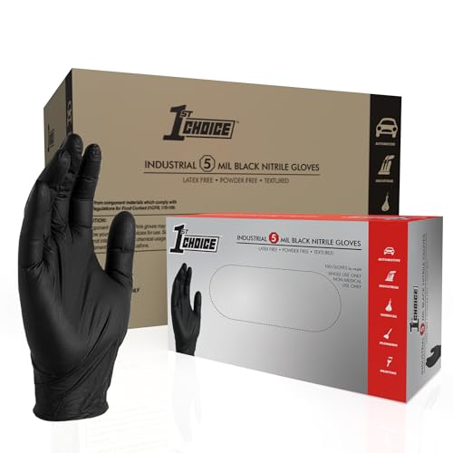 1st Choice Nitrile Gloves, Disposable, Latex-Free, Black, 6 Mil, Industrial, for Mechanics, Cleaning, Automotive and Home Use - size: Large, style: Case of 1000
