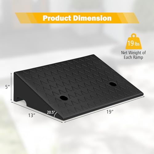 Car Ramps, 2 PCs Rubber Curb Ramps for Driveway, 5" Threshold Ramp Set Heavy Duty Ramp Slope for Driveway, Sidewalk, Loading Dock, Cars, Wheelchairs, Bikes, Motorcycles - size: 19" x 13" x 5"
