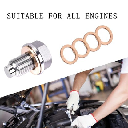 M14x1.5 Magnetic Oil Drain Plug, Magnetic Stainless Steel Oil Pan Drain Nut Bolt with 5PCS Copper Crush Washer Anti Leakage, Universal Leak-proof Replacement,Fits Most Cars,Motorcycles,Boats - size: M14×1.5
