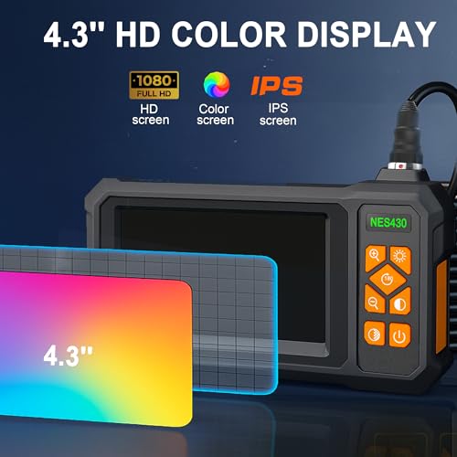49.2 Feet Inspection Endoscope Camera with Light, 1080P HD Borescope Camera with Light, 4.3" IPS Screen, IP67 Waterproof Sewer Borescope, 49.2Ft Semi-Rigid Cord Drain Pipe Endoscope Cool Gadgets Tool - size: 49FT