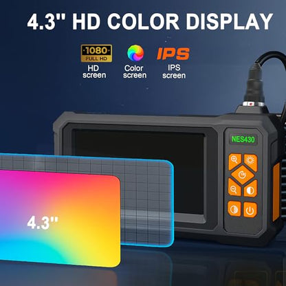 49.2 Feet Inspection Endoscope Camera with Light, 1080P HD Borescope Camera with Light, 4.3" IPS Screen, IP67 Waterproof Sewer Borescope, 49.2Ft Semi-Rigid Cord Drain Pipe Endoscope Cool Gadgets Tool - size: 49FT
