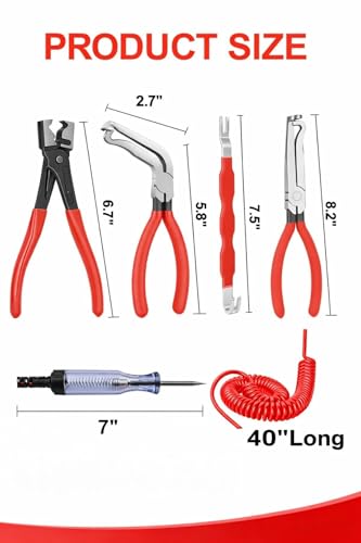 5-Piece Automotive Electrical Disconnect Pliers Set, 60° Angled Tool & Hose Clamp Pliers with 3-48V DC Circuit Test Light for Spark Plug, Ignition Coil, Fuel Line, MAF Sensor - size: 4 Pcs + 1 Test Light