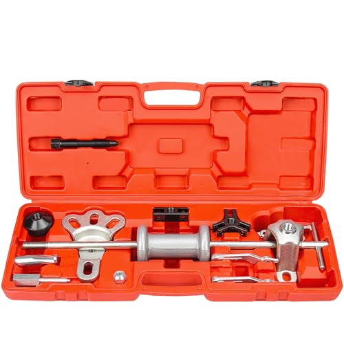 9-Way Slide Hammer Puller Set, Front Wheel Hub Bearing Remover & Rear Wheel Axle Hub Dent Shaft Puller Tool Kit Wheel Bearing Removal Tool - color: Red