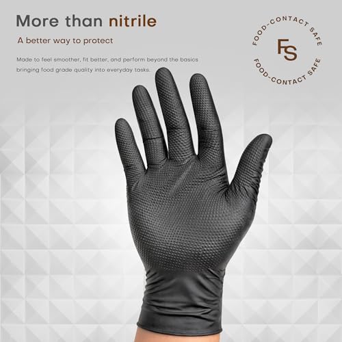 SUPER+ HEAVY DUTY Nitrile Gloves 8 Mil Diamond Texture Disposable Chemical Resistant Powder &Latex Free Food Safe Black 50 Ct - color: X-large (Iron-grey)