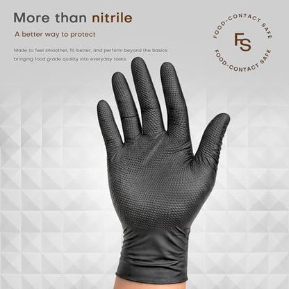 SUPER+ HEAVY DUTY Nitrile Gloves 8 Mil Diamond Texture Disposable Chemical Resistant Powder &Latex Free Food Safe Black 50 Ct - color: Large (Iron-grey)