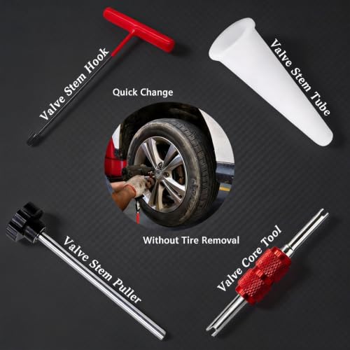 Valve Stem & Core Removal Replacement Tool Kit,Tire Valve Stem Installation Tool without Tire Removal, 2-in-1 Valve Stem Caps & Core Wrench,With 5 TR413/5 TR414, for Cars Motorcycles Lawn Mowers ATVs