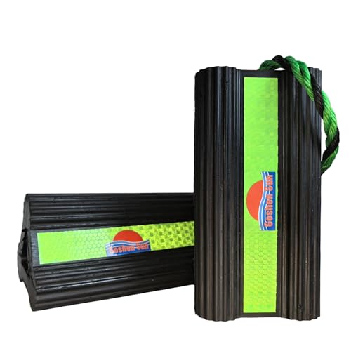 Goshen Sun- Heavy Duty Rubber Wheel Chocks with Reflective Strips,2-Piece (8.25x4.5x4 Inch),All-Weather, Non-Slip,Wear-Resistant & Portable Parking Security for Airplan, RV, Trailer (1-Pair, Green) - color: Green 1-Pair
