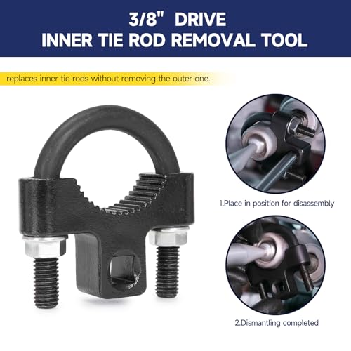 Inner Tie Rod Removal Tool Kit for Most Vehicles Inner Tie Rod | Universal 3/8'' Inner Tie Rod U-Wrench Tool and 27-44mm Tie Rod End Hex Wrench Tool with 1/2" Drive