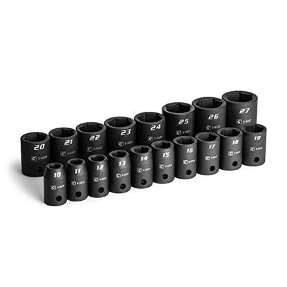 Capri Tools 1/2 in. Drive Shallow Impact Socket Set, 10 to 27 mm, Metric, 18-Piece - size: Shallow Set / 10-27 mm