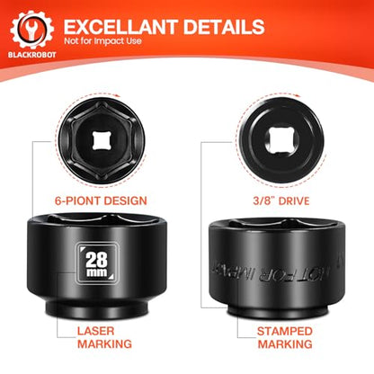 BLACKROBOT 28mm Low Profile Oil Filter Socket, 3/8" Drive 6-Point Oil Filter Cap Remover and Installer Tool, Chrome Vanadium Steel - size: 28mm