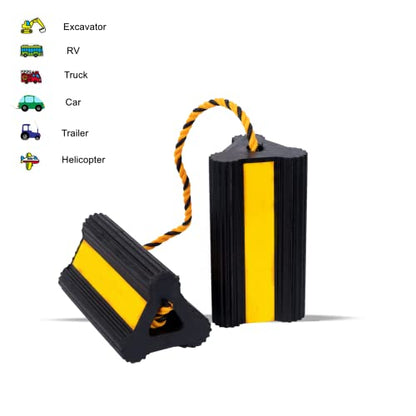 Wheel Chock Heavy Duty Rubber Trailer Wheel Chocks with Yellow Reflective Visibility Tape and Yellow Nylon Rope for Concrete Slopes or Ground Leveling (4 Pack) - color: yellow-4