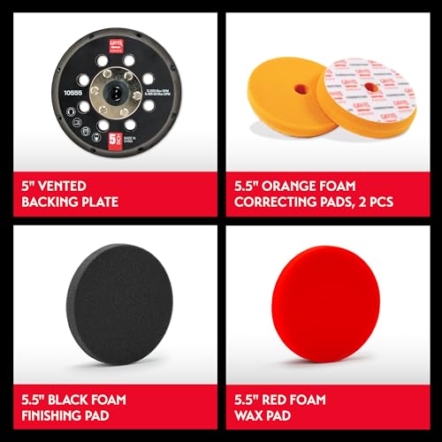 Griot's Garage 5" Orbital Conversion Kit for Car Detailing, Polishing, Waxing, Swirl and Scratch Removal, Includes 5" Backing Plate, Correcting, Finishing and Wax Pads, 10515