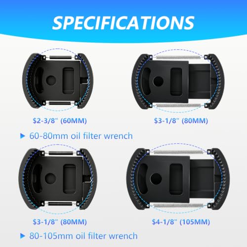 Universal Adjustable Oil Filter Wrench, 60-80 mm(2-3/8" to 3-1/8") & 80-105 mm Drive Cap Style Oil Filter Removal Tool, Oil Filter Removal Tool Fits Cars, Motorcycles & ATVs, 2 PCS