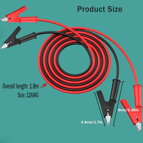 Alligator Clip to Alligator Clip Silicone Jumper Wire 12AWG | Dual-Ended Alligator Clip Electrical Test Leads 5.9 ft Cable for Multimeter Electrical Testing(Y-Y 12A 1.8m) - size: 5.9ft 12AWG 1 pair