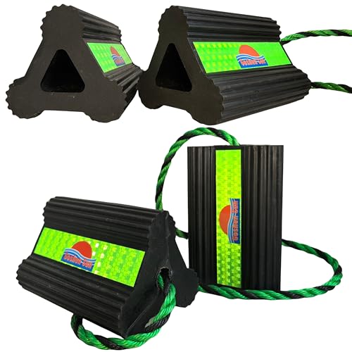 Heavy Duty Green Rubber Wheel Chocks,6.3x4.5x4,Triangular Stable Tire Stopper with Rope, Non-Slip Reflective Portable, Compact Easy Storage, RV Camper Trailer Car Garage(4, Green) - color: GREEN