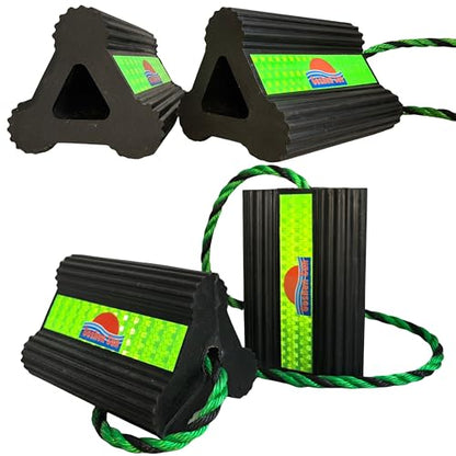 Heavy Duty Green Rubber Wheel Chocks,6.3x4.5x4,Triangular Stable Tire Stopper with Rope, Non-Slip Reflective Portable, Compact Easy Storage, RV Camper Trailer Car Garage(4, Green) - color: GREEN