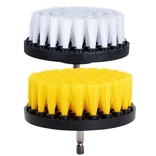 HIFROM 2 PCS, Soft and Medium Drill Brush Power Scrubbing Brush Drill Attachment for Cleaning Showers, Tubs, Bathrooms, Tile, Grout, Carpet, Tires, Boats,Upholstery - color: White+orange