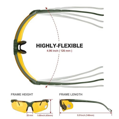xaegistac Shooting Glasses with Case-Safety Glasses Anti Fog | Z87.1 Certificated Impact Resistance Safety Glasses for Hunting Shooting Sports - color: Yellow Lens-green Frame
