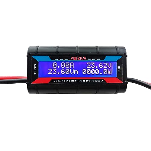 150A High Precision RC Watt Meter Power Analyzer Voltage Amp Meter, Wattmeter Tester Amp Meter Monitor with Real-time Reading Backlight Digital LCD Screen for Battery, Solar, Wind Power - style: 150A