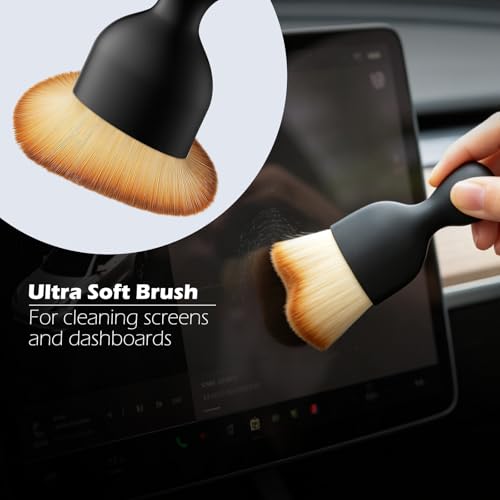 GeeRic 5 PCS Car Detailing Brushes Set, Soft Bristle Auto Detailing Brush for Interior & Exterior Cleaning, Dashboard, Air Vents, Wheels, Engine Bay, Leather Seats, Emblems & Tight Spaces