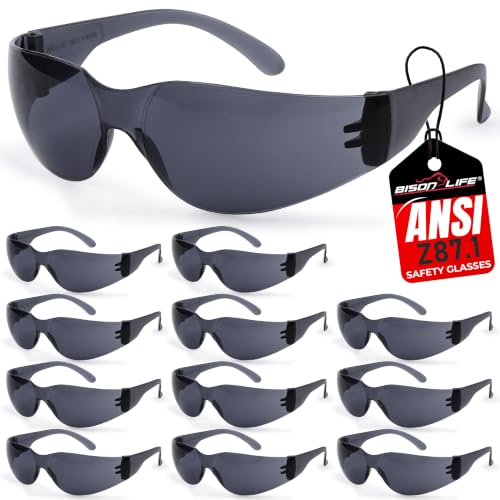 BISON LIFE Clear Safety Glasses – ANSI Z87.1 Certified Scratch & Impact Resistant Eye Protection Goggles for Men & Women - color: Black/Black