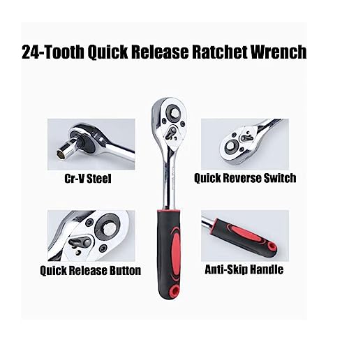 1/4” Ratchet Socket Wrench Set, Mechanic Tool Kit and Sockets Set with Quick Release Reversible Ratchet Handle and Extension Bar, 12 Pcs Set - size: 1/4” Drive 12Pcs