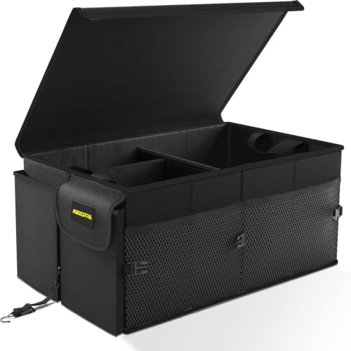 MIKKUPPA Car Trunk Organizer - 65L Collapsible Trunk Organizer with Lid, Sturdy Car Storage for SUV Auto Truck Van with Adjustable Straps and Non Slip Bottom (Black) - color: Black, size: Large - With Lid