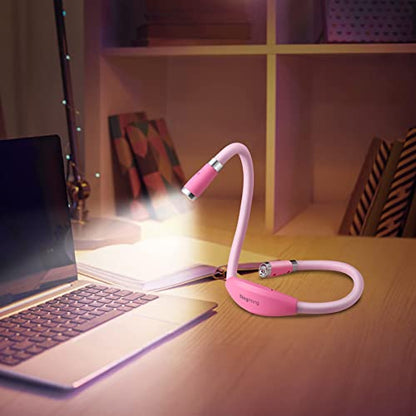 Neck Book Light, LED Reading Lamp, USB-C Rechargeable, Hands Free, 4 LED Bulbs, 4 Adjustable Brightness, for Reading in Bed or Reading in Car Lamp (Pink) - color: Pink