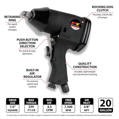 Performance Tool M558DB 1/2-Inch Drive Impact Wrench 230ft/lbs of Torque - size: 1/2" Impact Wrench