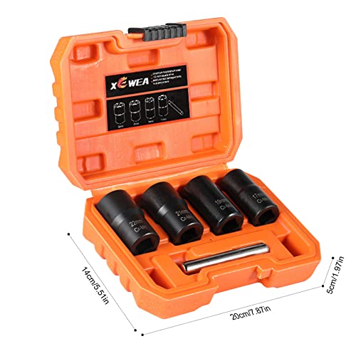 XEWEA Bolt Nut Extractor Set, 5PCS 1/2 Drive Easy Out Broken Wheel Tire Lug Nut Extraction/Remover Socket Set for Damaged, Frozen,Studs, Rounded Stripped Bolts & Nuts Screws - color: 5pcs 1/2" Drive