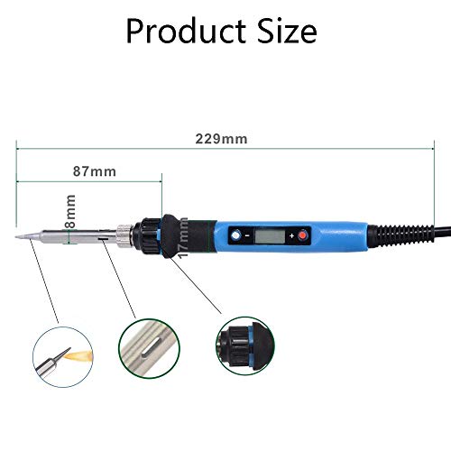 Soldering Iron Kit, with 5pcs Solder Tips, 80W 110V Digital LCD Adjustable Temperature Solder Gun Fast Heating Ceramic Ceramic Thermostatic, for electronic repairs and DIY Jewelry, Blue&Black