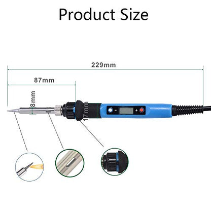 Soldering Iron Kit, with 5pcs Solder Tips, 80W 110V Digital LCD Adjustable Temperature Solder Gun Fast Heating Ceramic Ceramic Thermostatic, for electronic repairs and DIY Jewelry, Blue&Black