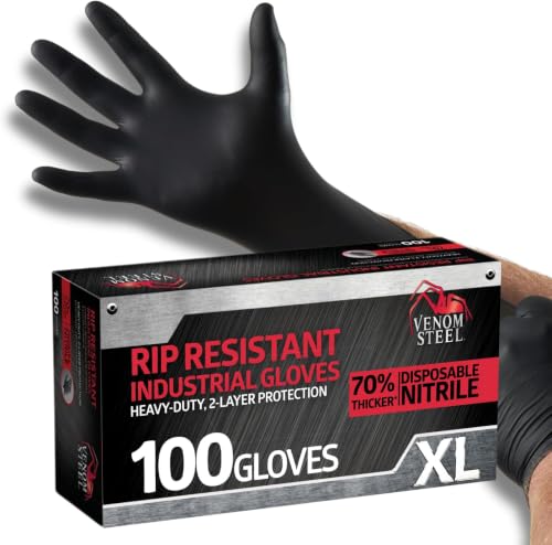 Venom Steel - VEN6144N Nitrile Gloves,Rip Resistant Disposable Latex Free Black Gloves,2 Layer-Gloves,6 mil Thick,X-Large,(Pack of 1000) - size: X-Large (Pack of 1000)