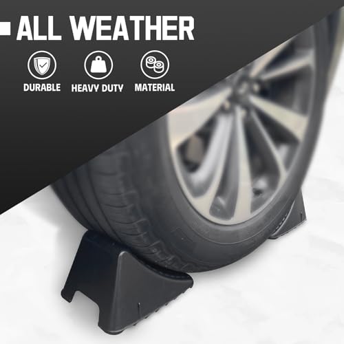 HOXWELL 4 Packs Wheel Chocks for Travel Trailers, Non Slip Black Wheel Chock Stackable, Lightweight Wheel Stoppers for Cars Campers Trucks RVs, 8.1"×6.1"×4.5", Black