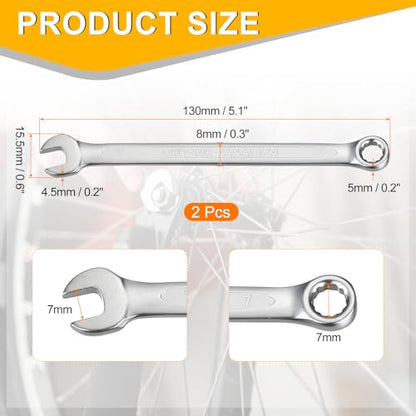 HARFINGTON 2Pcs Metric Combination Wrench 7mm Open End & 15-Degree Offset 12-Point Box End Chrome Vanadium Steel Industrial Grade Double Ended Wrenches Spanners Tools - size: 7mm
