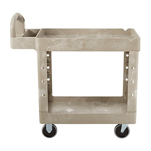 BRUTE Heavy Duty 2-Shelf Utility/Service Cart, Small, Lipped Shelves, Ergonomic Handle, 500 lbs. Capacity, Beige, for Warehouse/Garage/Cleaning/Maintenance - color: Beige, size: Small, style: 2-Shelf