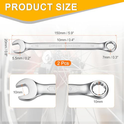 HARFINGTON 2Pcs Metric Combination Wrench 10mm Open End & 15-Degree Offset 12-Point Box End Chrome Vanadium Steel Industrial Grade Double Ended Wrenches Spanners Tools - size: 10mm