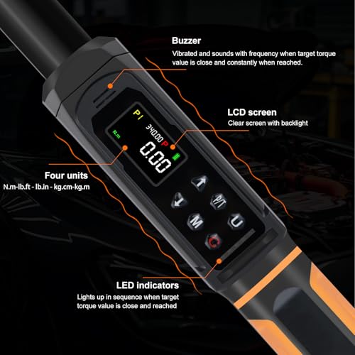 Uharbour Digital Torque Wrench Set, 1/2"&3/8" Torque Wrench Digital with Dual Direction Ratchet, 3.8-250.8 Ft.lb & 0.66-44.29Ft.lbs Range, ±1% Accuracy with Vibration, Buzzer and LED Alert