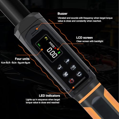 Uharbour Digital Torque Wrench Set, 1/2"&3/8" Torque Wrench Digital with Dual Direction Ratchet, 3.8-250.8 Ft.lb & 0.66-44.29Ft.lbs Range, ±1% Accuracy with Vibration, Buzzer and LED Alert
