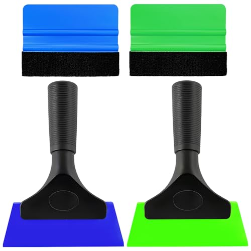 Yourkar 4 PCS Window Tint Kit Tools, Professional Vinyl Wrap Kit with Plastic Squeegee & Felt Squeegee, Universal Privacy Film Installation Tint Tools for Vehicle Glass Home (Blue+Green) - color: Blue+green