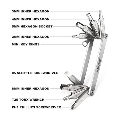 HAUTMEC 9 in 1 Bike Multitool, Mini Bike Repair Tool Kit for Road and Mountain Bikes, Lightweight Stainless Steel Bike Tool With 2/3/4/6mm Inner Hexagon and Phillips Screwdriver Multitool HT0418-BT - color: 9-in-1 Mini